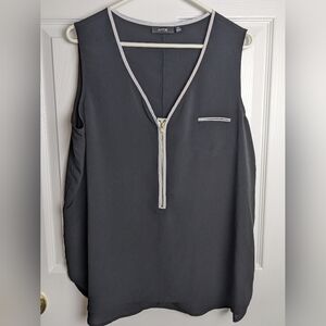 Apt. 9 Charcoal Sleeveless Blouse with Zipper Accent